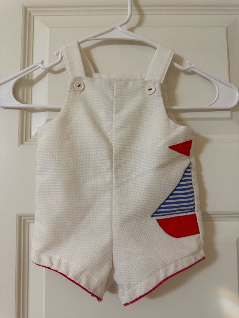 Vintage Little Bitty White Pique Sailboat Jon Jon Romper Baby Nautical 6-9 Month